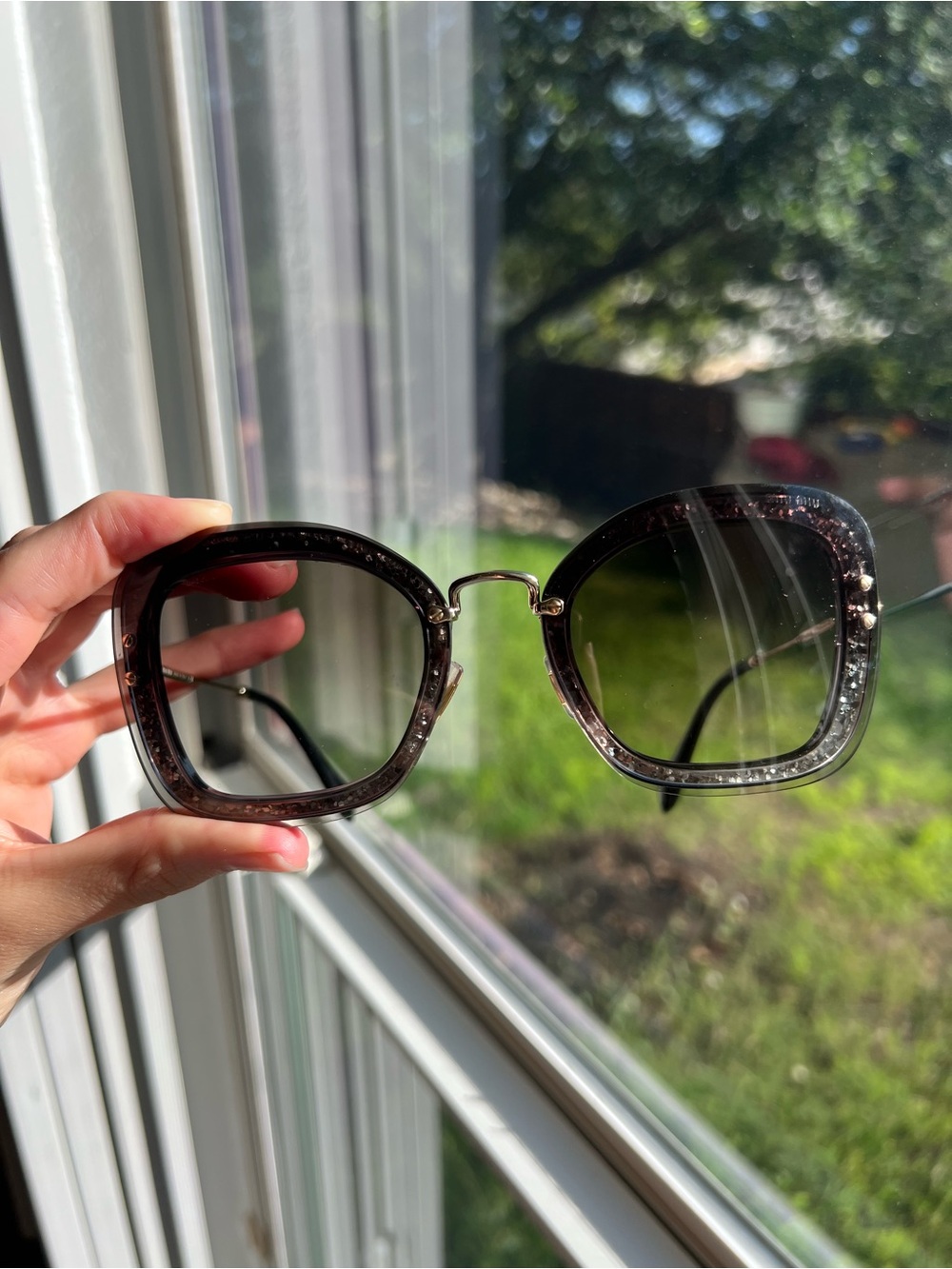 Miu Miu SMU02T Crystal Glitter Square Sunglasses Complete Set Box Case